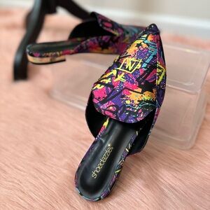 Color craze mules in size 9